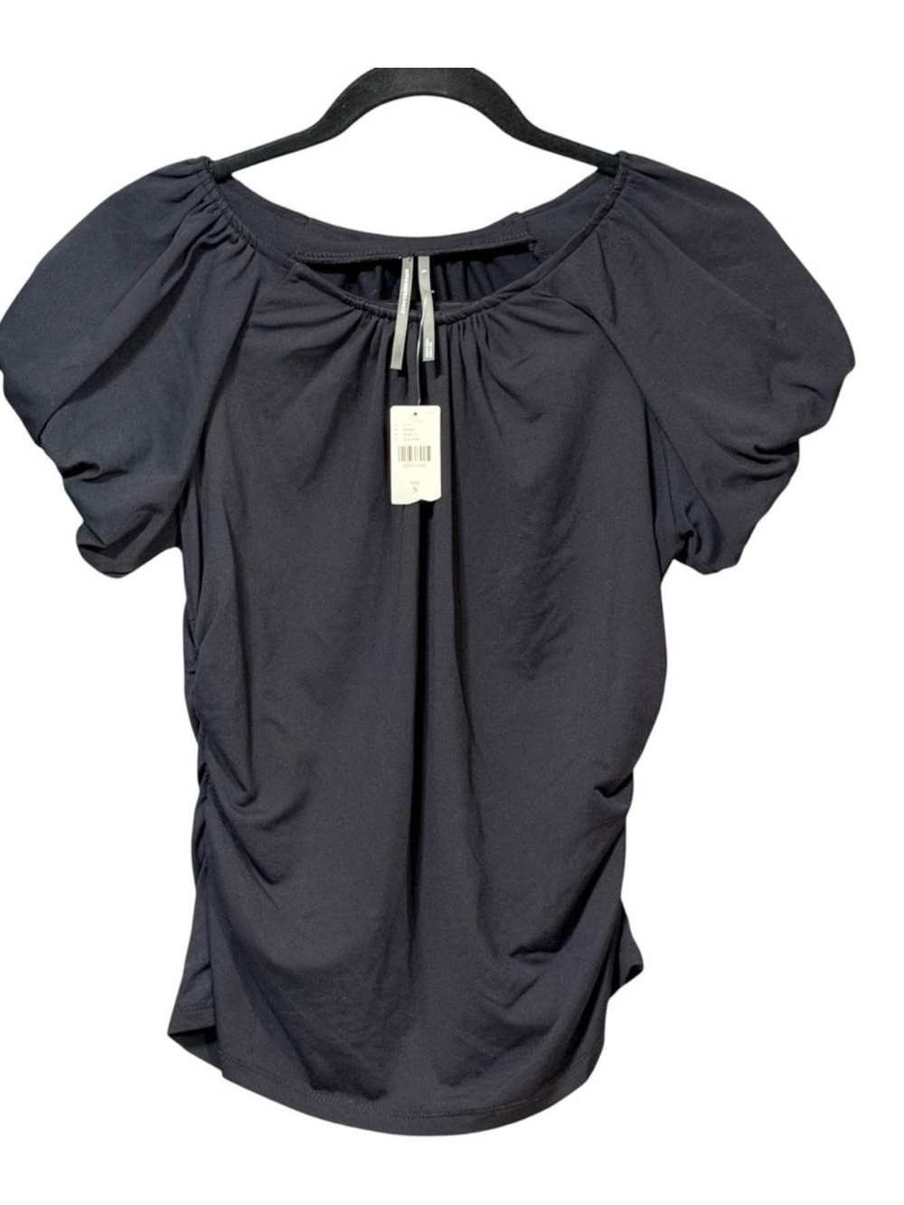 Anthropologie Black Puff Sleeve Gathered Neck Blouse